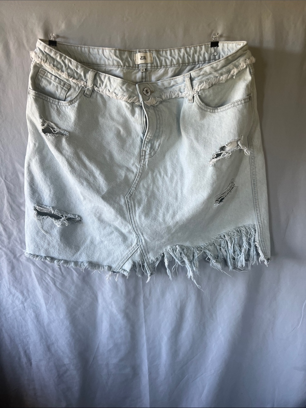 River Island Light Wash Distressed Denim Skirt